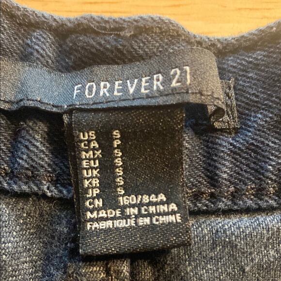 Forever 21 Dark Blue Jean Shorts High-Waisted Cuffed - Picture 2 of 4